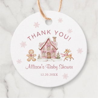 Winter Wonderland Pink Baby Shower Thank You Geschenkanhänger