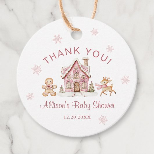 Winter Wonderland Pink Baby Shower Thank You Geschenkanhänger (Vorderseite)