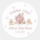 Winter Wonderland Pink Baby Shower Thank You Runder Aufkleber (Vorderseite)