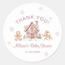 Winter Wonderland Pink Baby Shower Thank You Runder Aufkleber
