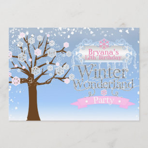 Winter Wonderland Pink Geburtstagseinladung Einladung