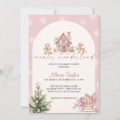 Winter Wonderland Pink Girl Baby Shower Einladung (Vorderseite)