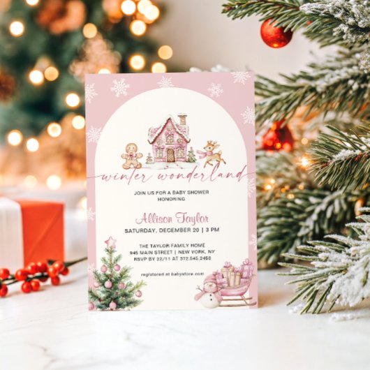 Winter Wonderland Pink Girl Baby Shower Einladung
