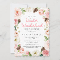 Winter Wonderland Pink Girl Babydusche Einladung