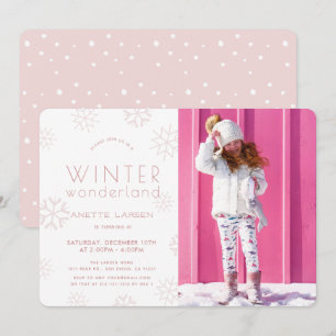 Winter Wonderland Pink Girl Foto Geburtstag Einladung