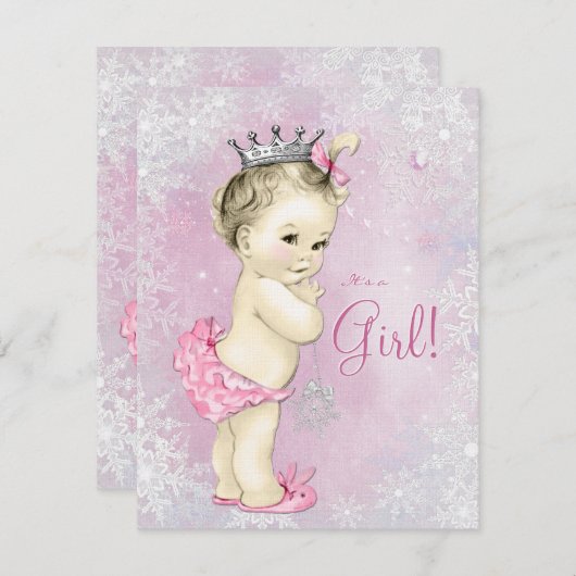 Winter Wonderland Pink Snowflake Babydusche Einladung (Vorne/Hinten)