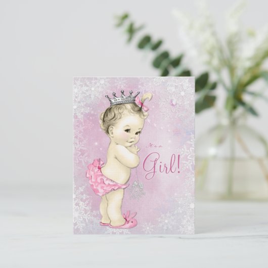 Winter Wonderland Pink Snowflake Babydusche Einladung (Stehend Vorderseite)