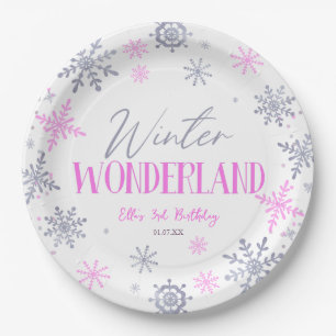 Winter Wonderland Pink Snowflake Geburtstagsparty Pappteller