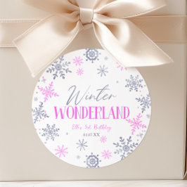 Winter Wonderland Pink Snowflake Geburtstagsparty Runder Aufkleber