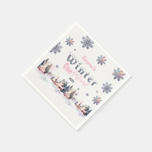 Winter Wonderland Pink Wasserfarbe Serviette (Ecke)