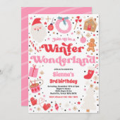 Winter Wonderland Pink Weihnachtsfeier Einladung (Vorne/Hinten)
