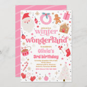 Winter Wonderland Pink Weihnachtsfeier Einladung (Vorne/Hinten)