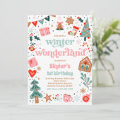 Winter Wonderland Pink Weihnachtsfeier Einladung (Stehend Vorderseite)