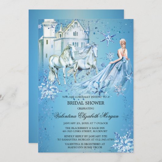 Winter Wonderland Princess Brautparty Einladung (Vorne/Hinten)