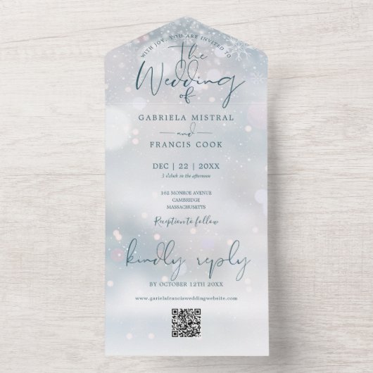 Winter Wonderland QR Code Snow Wedding All In One Einladung (Innen Boden)
