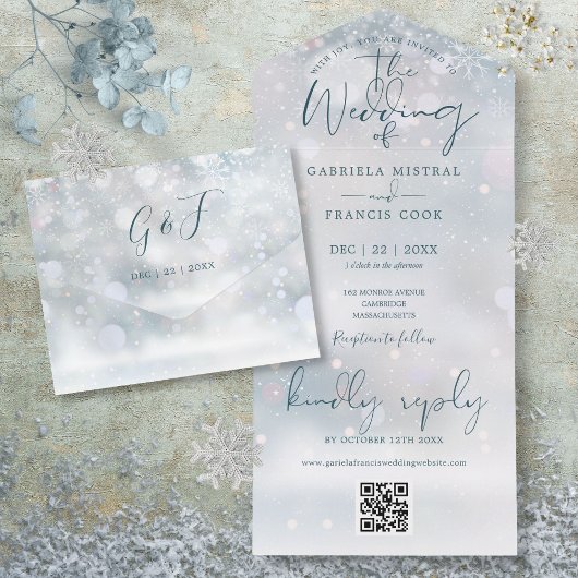 Winter Wonderland QR Code Snow Wedding All In One Einladung