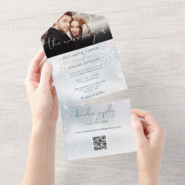 Winter Wonderland QR Code Snow Wedding Foto All In One Einladung