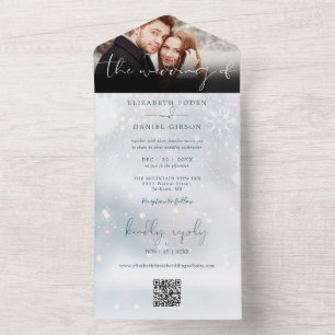 Winter Wonderland QR Code Snow Wedding Foto All In One Einladung