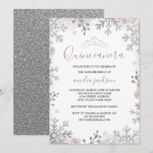 Winter Wonderland Quinceanera Rosa Silber Einladung