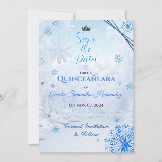 Winter Wonderland Quinceañera Save the Date (Vorderseite)