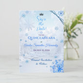 Winter Wonderland Quinceañera Save the Date (Stehend Vorderseite)
