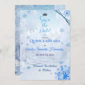 Winter Wonderland Quinceañera Save the Date (Vorne/Hinten)