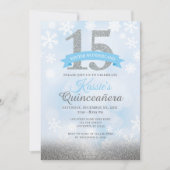 Winter Wonderland Quinceañera Silver Blue Geburtst Einladung (Vorderseite)
