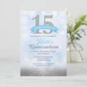 Winter Wonderland Quinceañera Silver Blue Geburtst Einladung (Stehend Vorderseite)