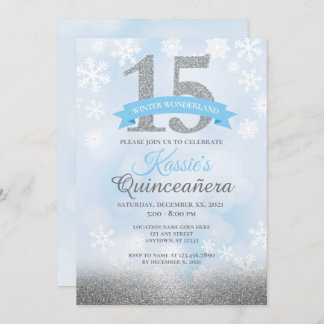 Winter Wonderland Quinceañera Silver Blue Geburtst Einladung
