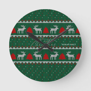 Winter Wonderland, Rentier-Tannenbaum Grün Runde Wanduhr