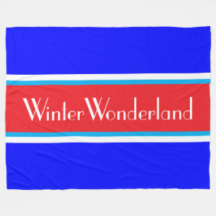 WINTER WONDERLAND Rot Weiß Königlich Blau Streifen Fleecedecke