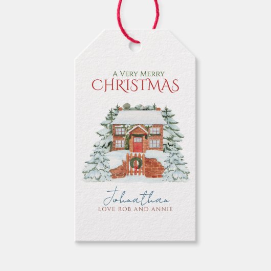 Winter Wonderland Rustikale Pinien Bauernhof Weihn Geschenkanhänger (Vorderseite)