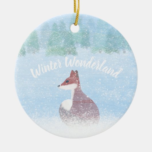 Winter Wonderland Scene with Fox Keramik Ornament (Vorne)