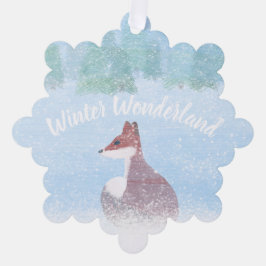Winter Wonderland Scene with Fox Ornament Karte