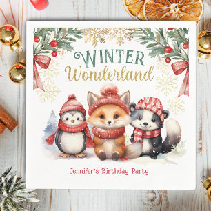 Winter Wonderland Schnee-Tiere Kinder Geburtstagsf Serviette