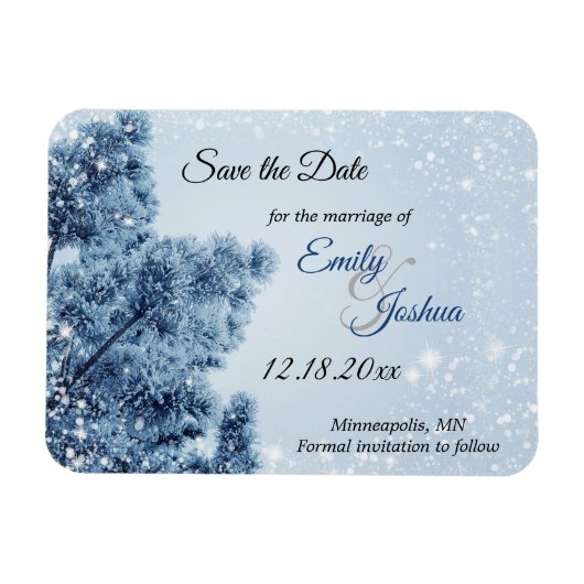 Winter Wonderland Schnee und Pinien Save the Date Magnet (Horizontal)
