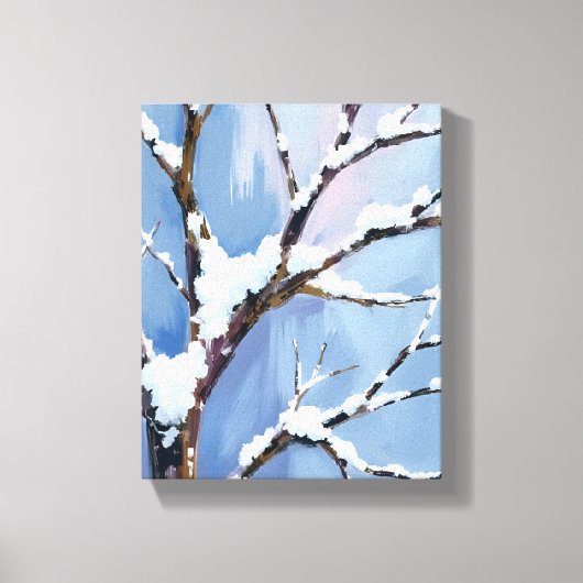 Winter Wonderland Schnee Zweige Gemalt Leinwanddruck (Vorderseite)