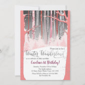 Winter Wonderland Schneebäume Rosa Silberes Foto Einladung (Vorderseite)