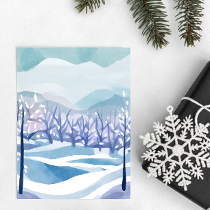 Winter Wonderland Schneeblaue Wasserfarbenmalerei Postkarte