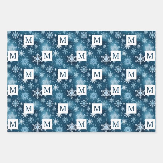 Winter Wonderland Schneeflocken Schneefall Blau Geschenkpapier Set (Vorderseite 3)