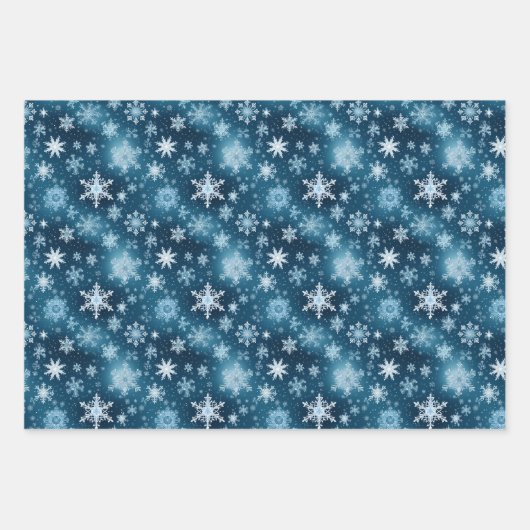Winter Wonderland Schneeflocken Schneefall Blau Geschenkpapier Set (Vorderseite 2)