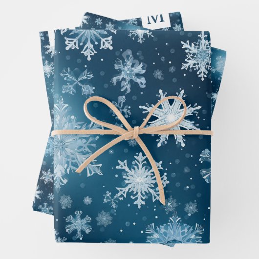 Winter Wonderland Schneeflocken Schneefall Blau Geschenkpapier Set (Beispiel)