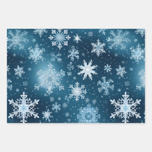Winter Wonderland Schneeflocken Schneefall Blau Geschenkpapier Set (Vorderseite)