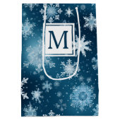 Winter Wonderland Schneeflocken Schneefall Blau Mittlere Geschenktüte (Rückseite)