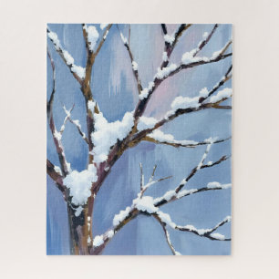Winter Wonderland Schneeige Baumzweige Gemalt Puzzle