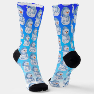 Winter Wonderland Schneemann mit blauem Hut und Sc Socken