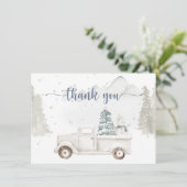 Winter Wonderland, Schneetiere & LKW Dankeskarte (Stehend Vorderseite)