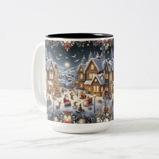 Winter Wonderland Sieben: Gemütliche Weihnachts-Ma Zweifarbige Tasse (Vorderseite Links)