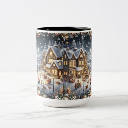 Winter Wonderland Sieben: Gemütliche Weihnachts-Ma Zweifarbige Tasse (Mittel)
