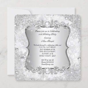 Winter Wonderland Silber-Schneeflocke Geburtstag 2 Einladung